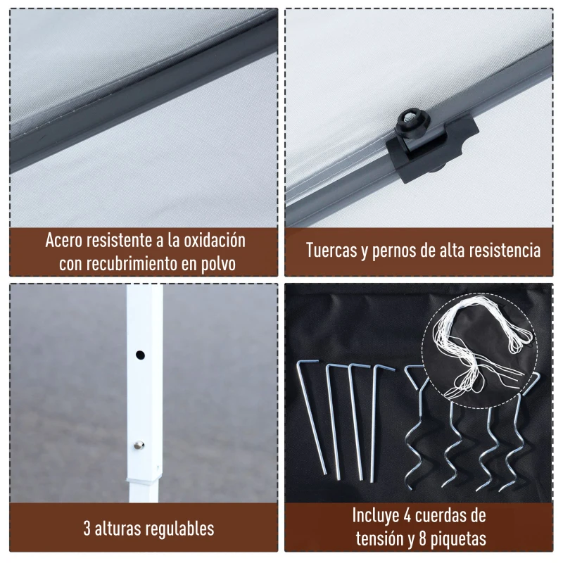 Outsunny Carpa Plegable 3x3 m Cenador de Jardín con 4 Paredes Laterales de Malla 8 Orificios de Drenaje Impermeable y Bolsa de Transporte Gazebo para Exterior Jardín Patio Fiestas Blanco