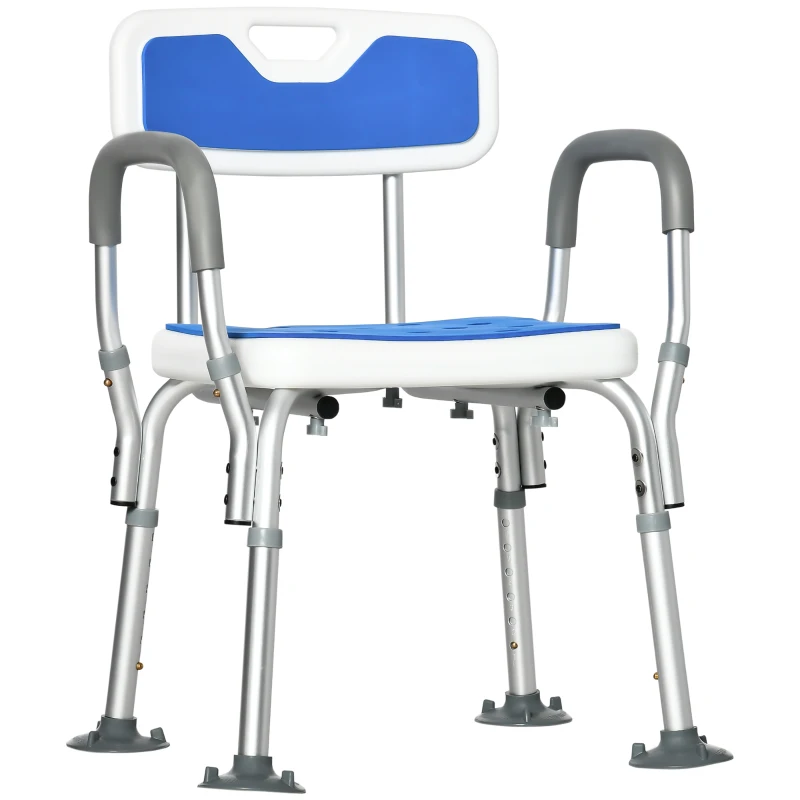 HOMCOM EVA Padded Shower Chair for the Elderly and Disabled, Height Adjustable Shower Stool with Back and Arms, 4 Suction Foot Pads, Blue(m-12)
