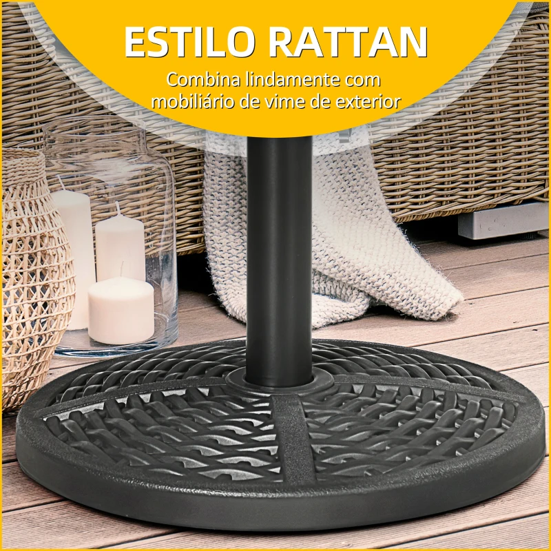 Outsunny Base de Chapéu de Sol Redonda Suporte para Chapéu de Sol Preenchido de Cimento Peso 9,5 kg para Mastros de Ø38/48 mm Preto