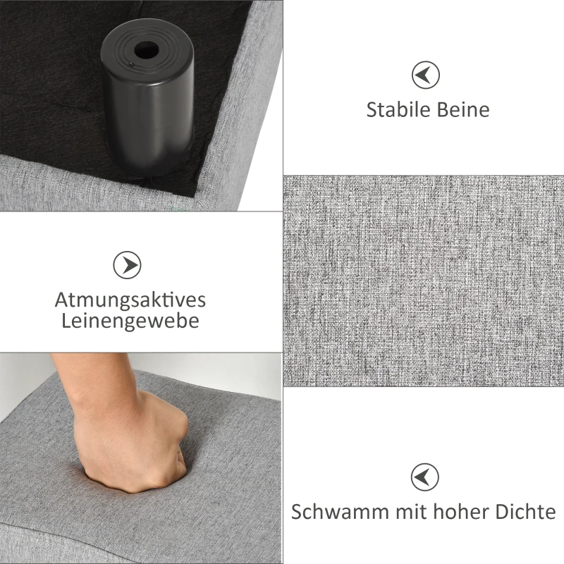 HOMCOM Kruk met Stoffen Bekleding in Linnen-Look, tot 100 kg, Lichtgrijs, 40 x 30 x 24 cm(m-6)