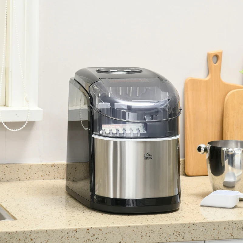 HOMCOM Ijsblokjesmachine Ijsblokjesdispenser, Ice-Maker, 12kg/Dag, 9 Stukken/ 6-12Minuten, Zilver