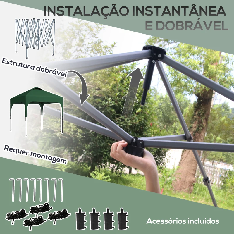 Outsunny Tenda Dobrável 2,5x2,5x2,68cm Tenda de Jardim com Proteção UV 50+ Altura Ajustável com 4 Sacos de Areia Verde Escuro