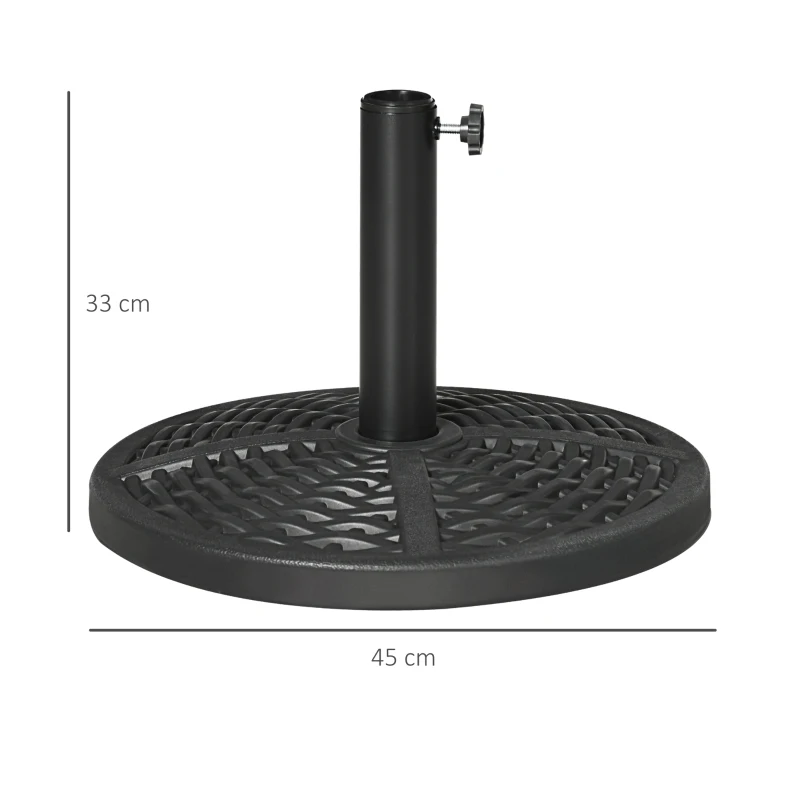 Outsunny Base de Chapéu de Sol Redonda Suporte para Chapéu de Sol Preenchido de Cimento Peso 9,5 kg para Mastros de Ø38/48 mm Preto