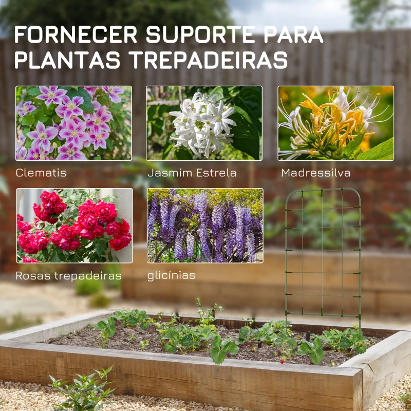 Outsunny Conjunto de 4 Treliças de Jardim Suportes para Plantas Trepadeiras com Estrutura de Aço para Frutas Flores 40x90 cm Verde
