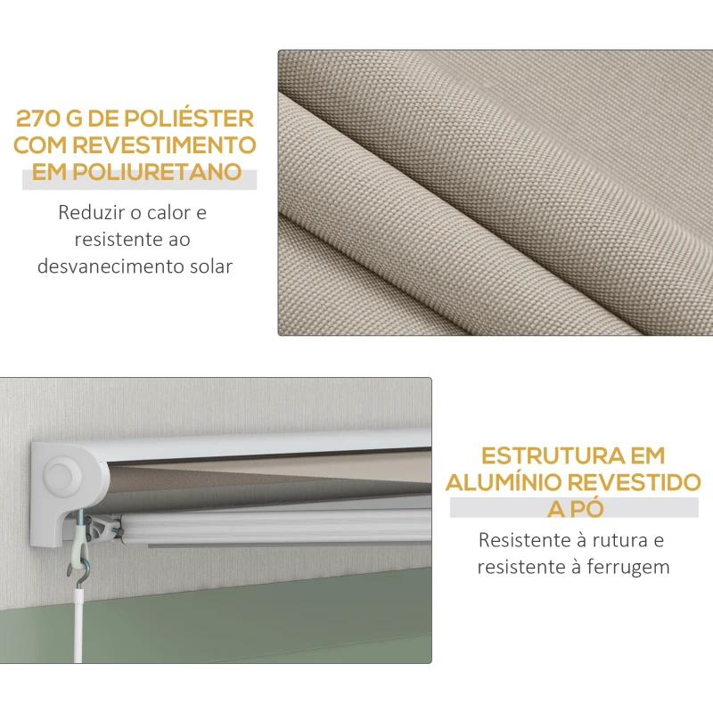 Outsunny Toldo Retrátil Elétrico ou Manual 250x200 cm Toldo Portátil para Varanda com Controlo Remoto Manivela Manual Creme