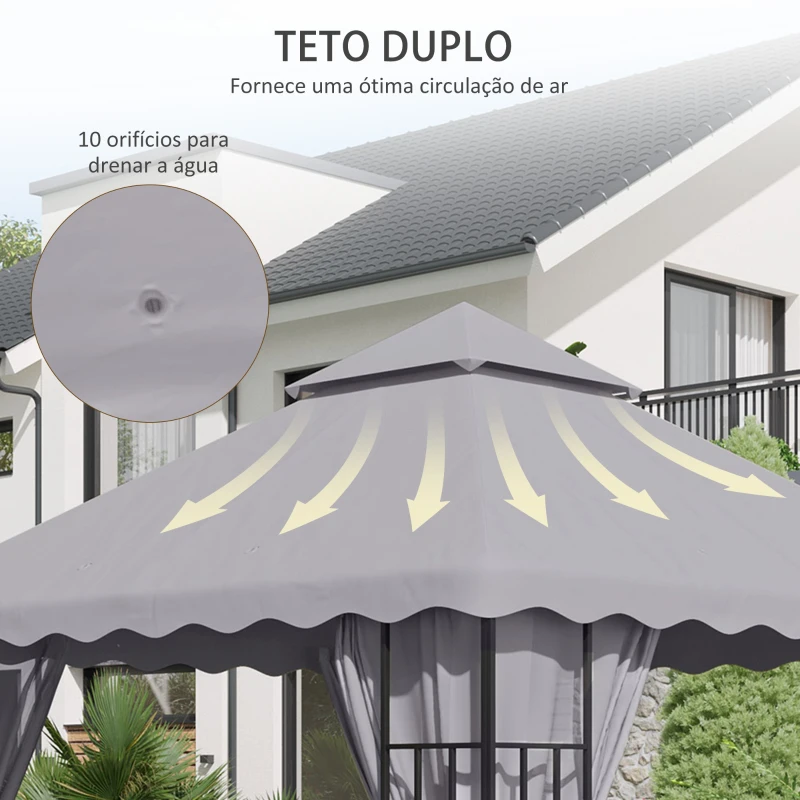 Outsunny Toldo de Substituição para Pérgola com Teto Duplo e 10 Orifícios de Drenagem 2,95x2,95 cm Cinza