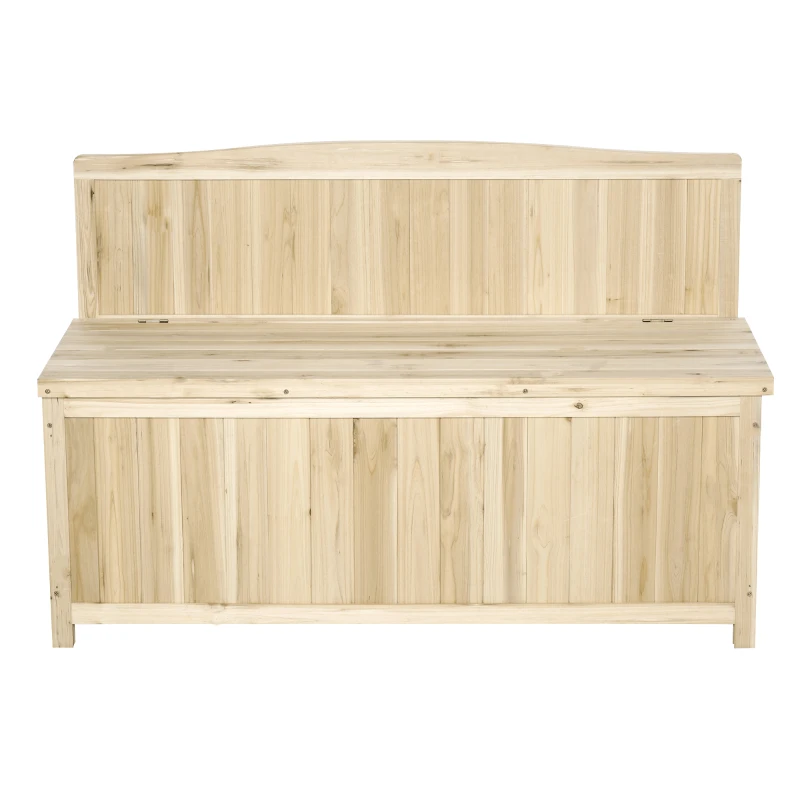 Outsunny Banco de Jardim de Madeira com Baú de Armazenamento e Encosto Carga 250 kg para Pátio Terraço Varanda 115x45x75 cm Natural