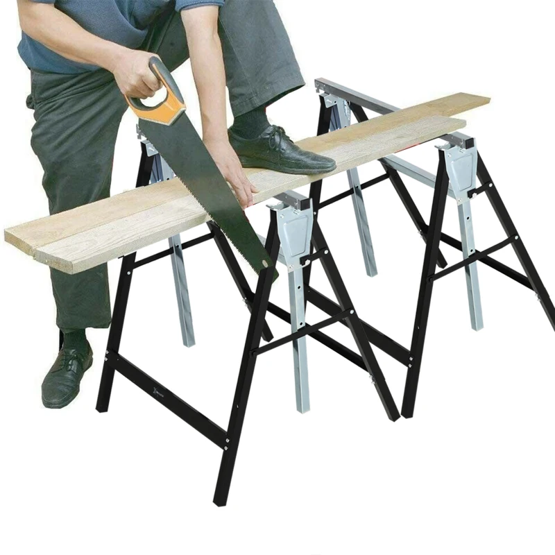 DURHAND zaagbok, werkbank, in hoogte verstelbaar, inklapbaar, metaal, zwart, 68 x 56 x 80-130 cm, belastbaarheid 200kg zaagbok werkbank in hoogte verstelbaar inklapbaar metaal zwart belastbaar | Aosom.de