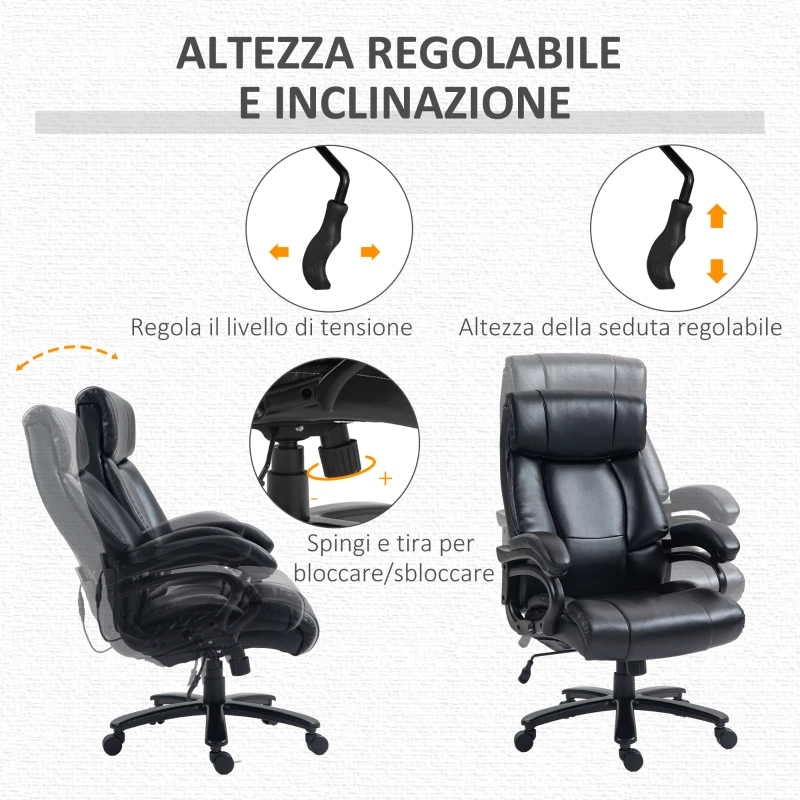 Vinsetto Poltrona da Ufficio Massaggiante e Riscaldata con 2 Punti Massaggio e 8 Programmi, Nera