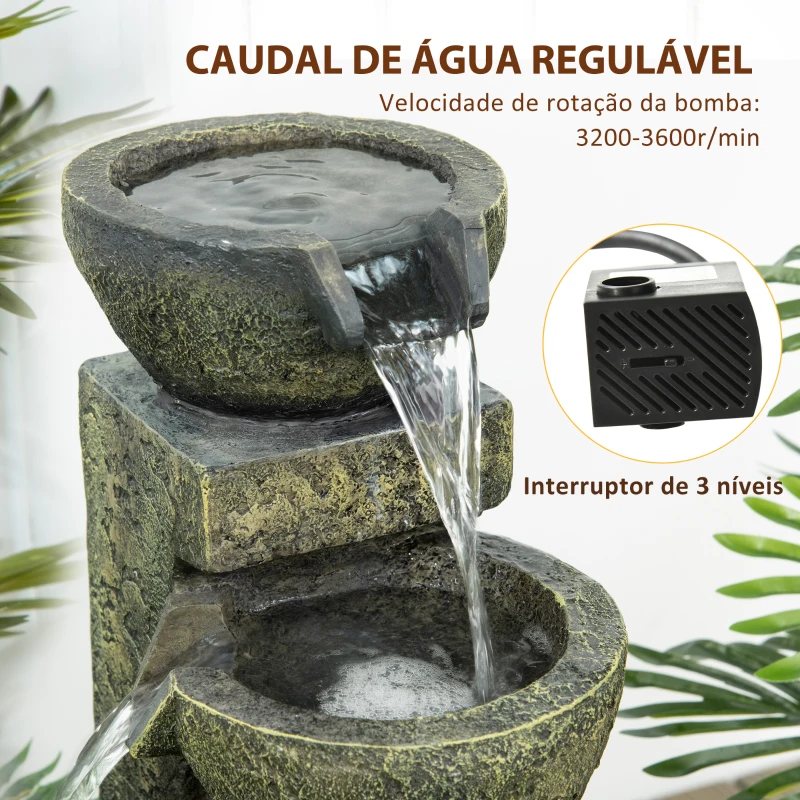 Outsunny Fonte de Jardim 5W Fonte de Água em Cascata de 4 Níveis com Bomba de Água e Saída de Água Ajustável 25x24x60 cm Multicolor