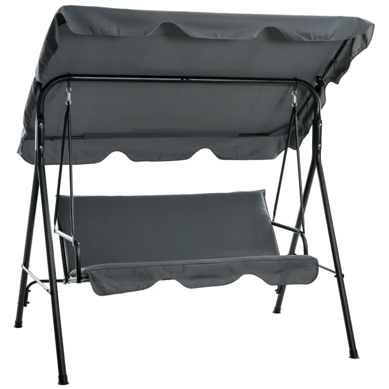 Outsunny Baloiço de Jardim de 3 Lugares com Almofada Toldo Ajustável e Estrutura de Aço para Balcão Terraço 172x110x153 cm Cinza