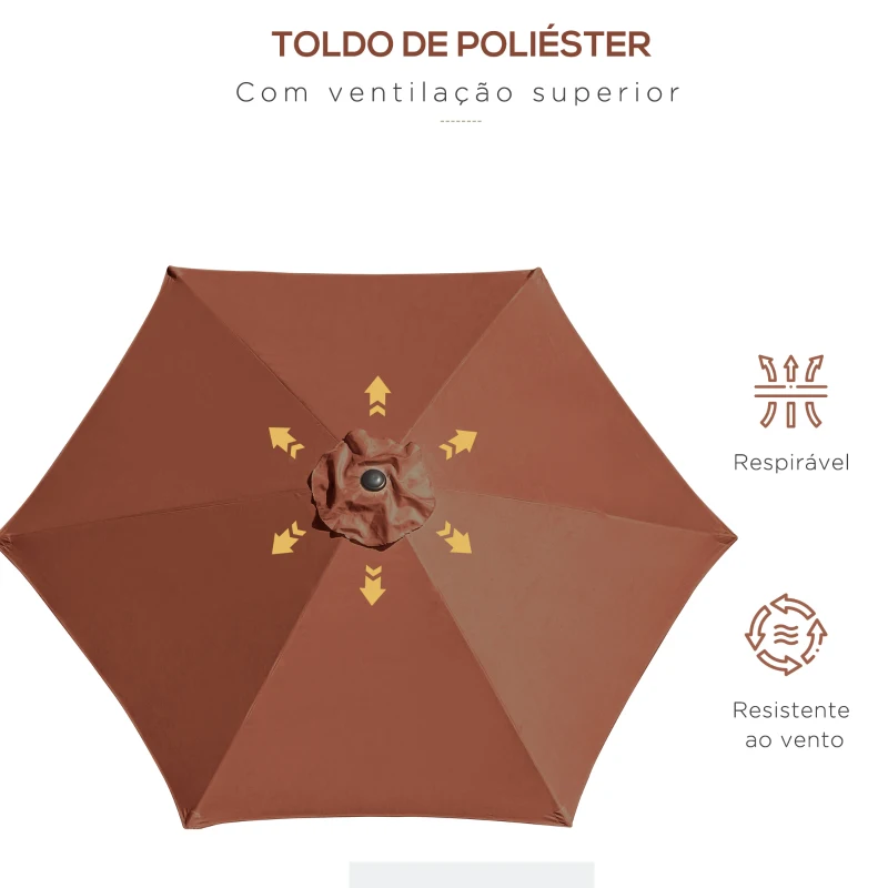 Outsunny Chapéu de Sol de Jardim Ø260x235cm de Alumínio Reclinável com Manivela e 6 Hastes para Terraço Exterior Varanda Café