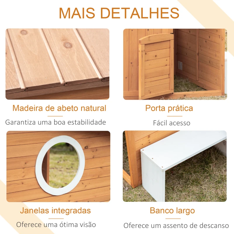Outsunny Casa Infantil de Madeira Casa de Brincar para Crianças acima de 3 Anos com Banco Caixa de Correio Lousa Janelas e Portas para Exterior 122x108x135,5cm Natural
