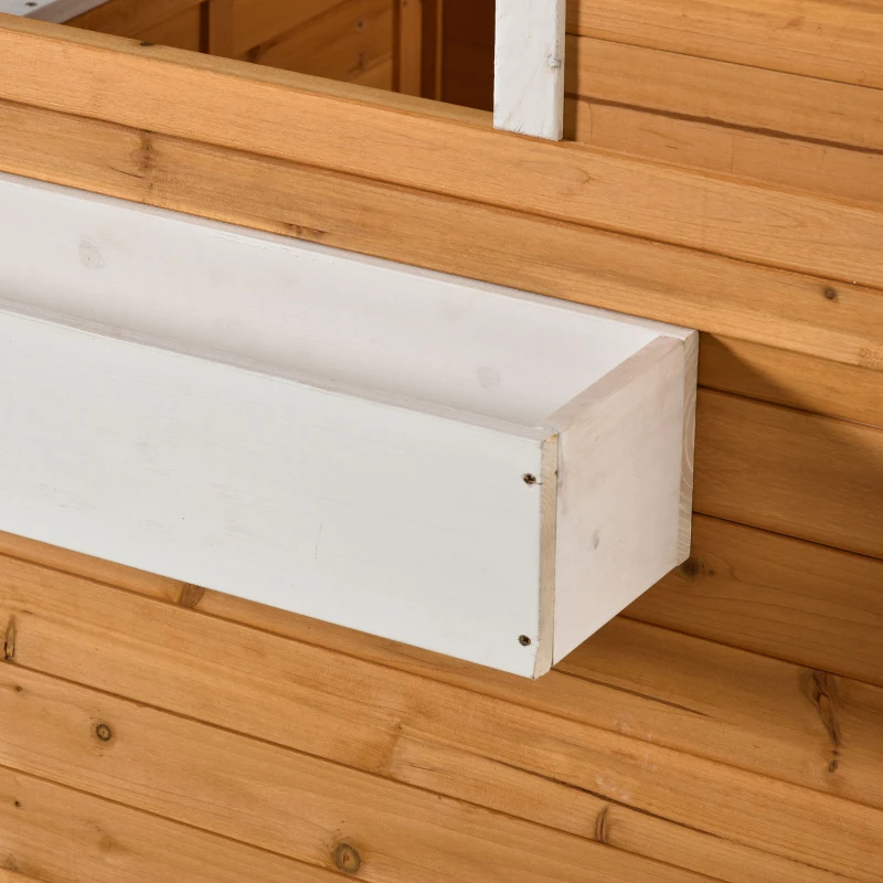 Outsunny Casa Infantil de Madeira Casa de Brincar para Crianças acima de 3 Anos com Banco Caixa de Correio Lousa Janelas e Portas para Exterior 122x108x135,5cm Natural