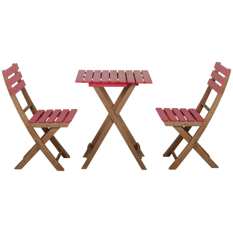 Outsunny Ensemble bistro de jardin 3 pièces avec 1 table et 2 chaises pliantes en bois de pin - rouge