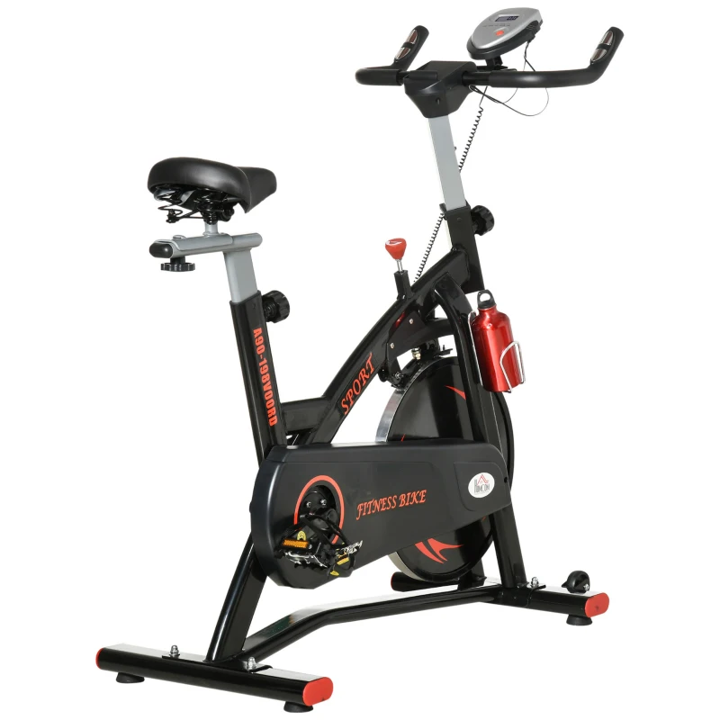 HOMCOM Bicicleta Estática de Fitness con Pantalla LCD Volante de Inercia de 10 kg 47x120x104.5-117cm Rojo y Negro