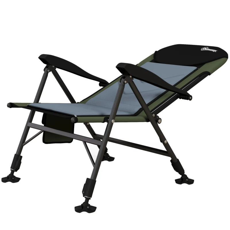 Outsunny Foldable Metal Frame Fishing Chair, with Adjustable Legs - Green/Black