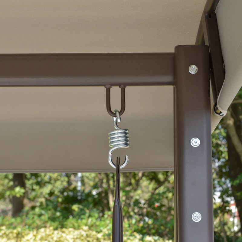 Outsunny Banco Baloiço de Jardim de 3 Lugares com Teto 2 Almofadas Suporte para Bebidas e Estrutura de Metal para Terraço Balcão Exterior Carga Máxima 360kg 206x116x183cm Cinza