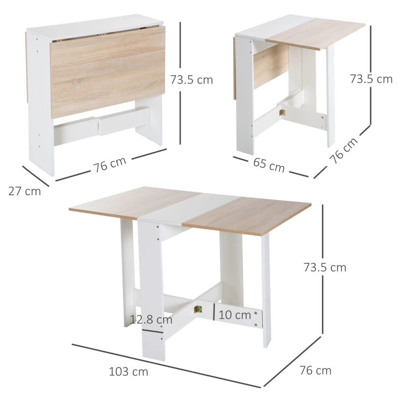 HOMCOM Tavolo da Pranzo Allungabile, Tavolo Pieghevole in Legno 103×76×73.5cm Rovere Bianco