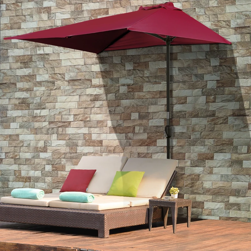 Outsunny Sombrilla Rectangular 230x130x245 cm Parasol para Pared Media Sombrilla con Manivela Protección UV 30+ Impermeable Sombrilla para Balcón Terraza Jardín Rojo