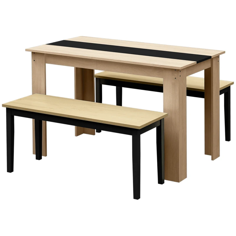 HOMCOM Ensemble Banc et Table à manger design moderne - grand plateau - assise confortable - en bois noir et naturel