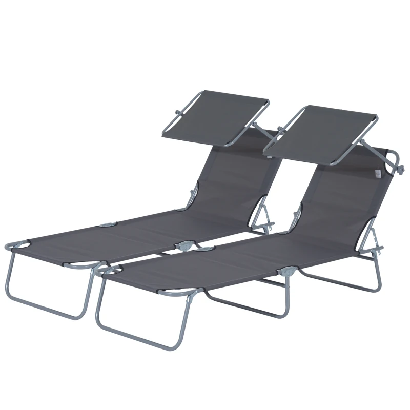Outsunny Lot de 2 Transats Bain de Soleil Pliable Chaise Longue Pliante Grand Confort Dossier Inclinable Pare-Soleil réglable