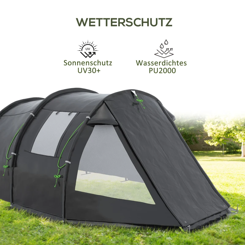Outsunny Kampeertent Trekkingtent Tent, weerbestendig, 2 kamers,  475 x 264  cm breedte x 172, Zwart