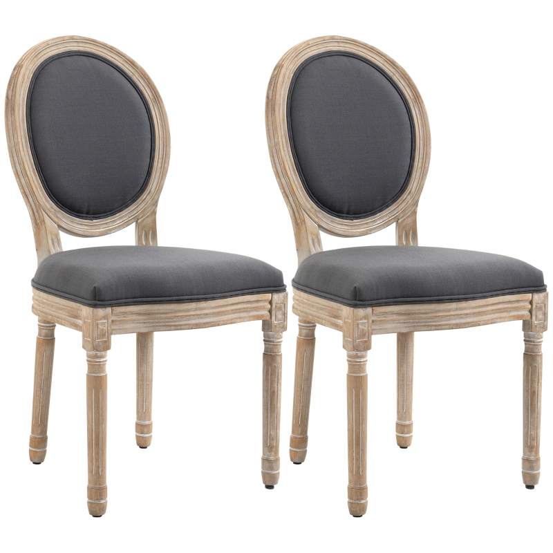 HOMCOM Set of Two French-Inspired Wooden Dining Chairs - Grey
