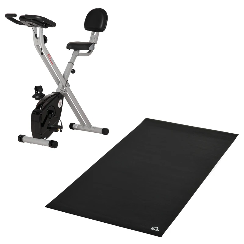 HOMCOM Vélo d'appartement pliable 8 niveaux de résistance magnétique dossier selle réglable écran LCD capteur fréquence cardiaque + Tapis de protection Fitness enroulable revêtement antidérapant PVC