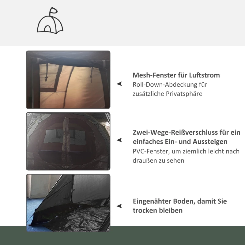 Outsunny Kampeertent Trekkingtent Tent, weerbestendig, 2 kamers,  475 x 264  cm breedte x 172, Zwart