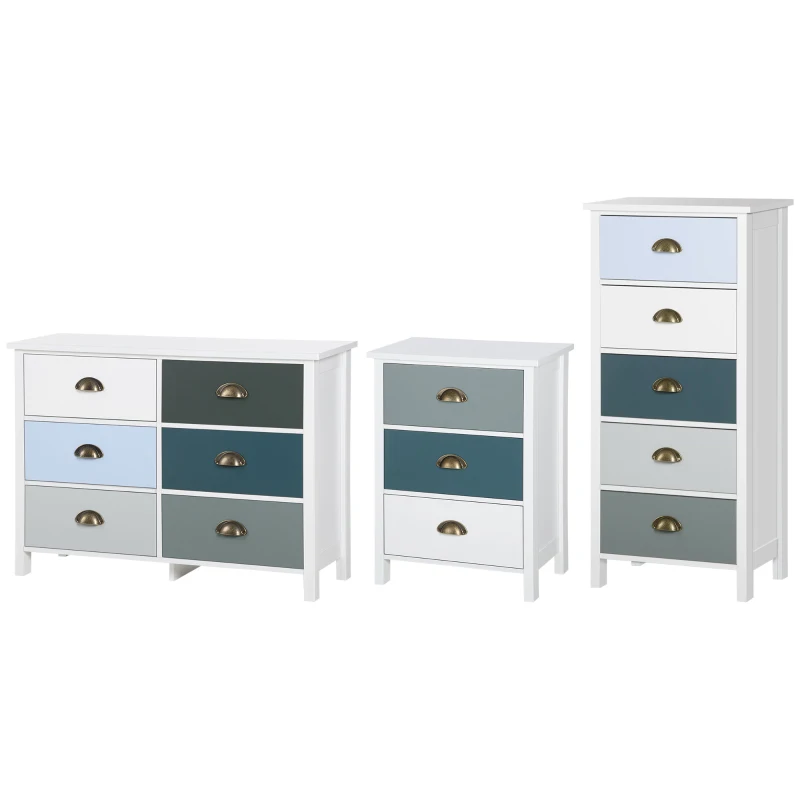 HOMCOM Chiffonnier commode meuble de rangement tiroirs multicolores avec poignée métal coquille en bois