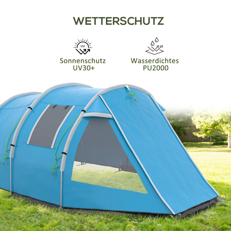 Outsunny Campingzelt Trekkingzelt Zelt, weerbestendig, 2 kamers, 475 x 264 cm Breedte x 172, Blau
