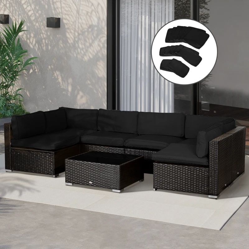 Outsunny Garden Rattan Sofa Cushion Polyester Cover Replacement Outdoor- No Cushion Included, Black