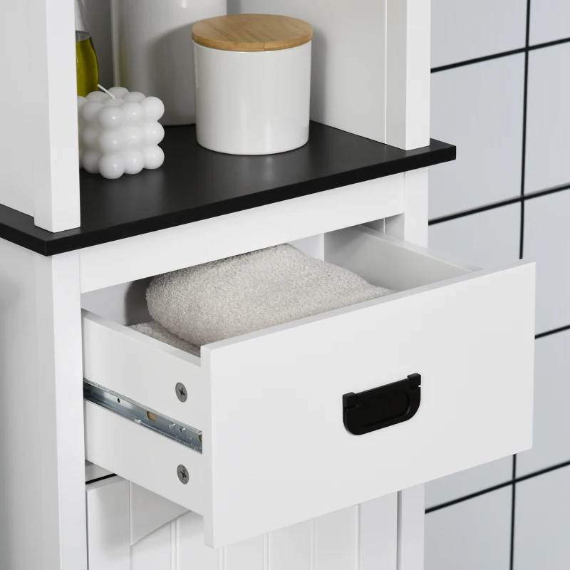kleankin Coluna Casa de Banho com 3 Prateleiras de Armazenamento Armário e Gaveta 40x30x160cm Branco e Preto
