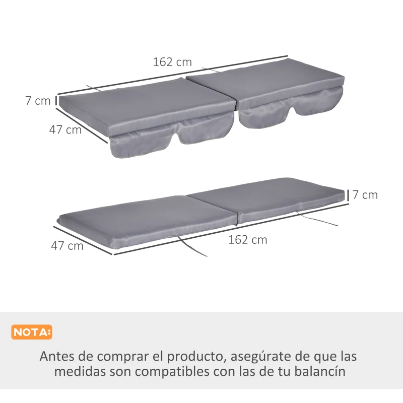 Outsunny Juego de 2 Cojines para Balancín 162x47x7 cm Cojín de Asiento y Respaldo de 3 Plazas para Jardín Terraza Patio Gris