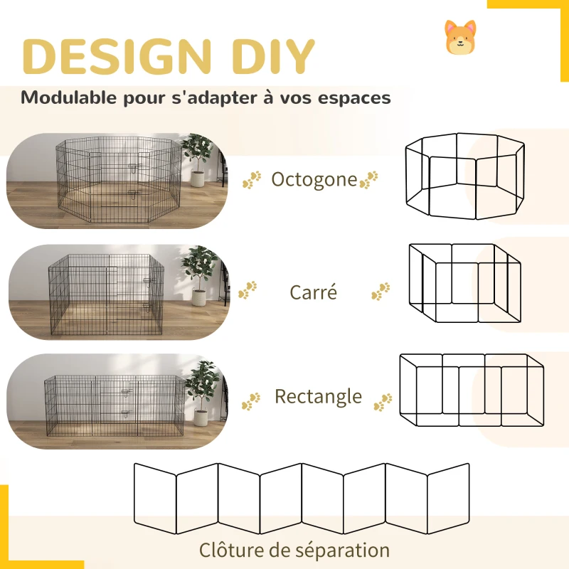 PawHut Lot de 2 parcs enclos modulables pour chiens lapins rongeurs clôture pour petits animaux pliant 1 porte 8 panneaux