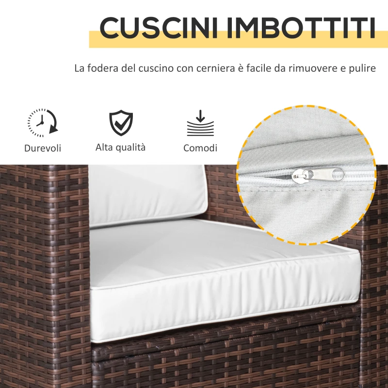 Outsunny Set Mobili da Giardino Rattan PE da 3 Pezzi, 2 Poltrone da Esterno, Tavolino e Cuscini, Marrone