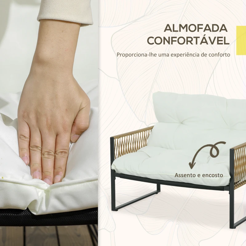 Outsunny Conjunto de Móveis de Jardim de Vime Sintético 4 Peças com 2 Poltronas 1 Sofá de 2 Lugares 1 Mesa de Centro e Almofadas Creme