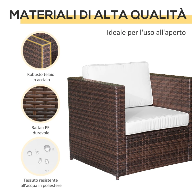 Outsunny Set Mobili da Giardino Rattan PE da 3 Pezzi, 2 Poltrone da Esterno, Tavolino e Cuscini, Marrone