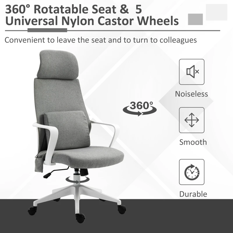 Vinsetto Office Chair, Fabric Desk Chair, Computer Gaming Chair with 2 Points Massage Lumbar Pillow, Adjustable Headrest and Seat Height, Rolling Swivel Wheels for Home Work Study, Grey