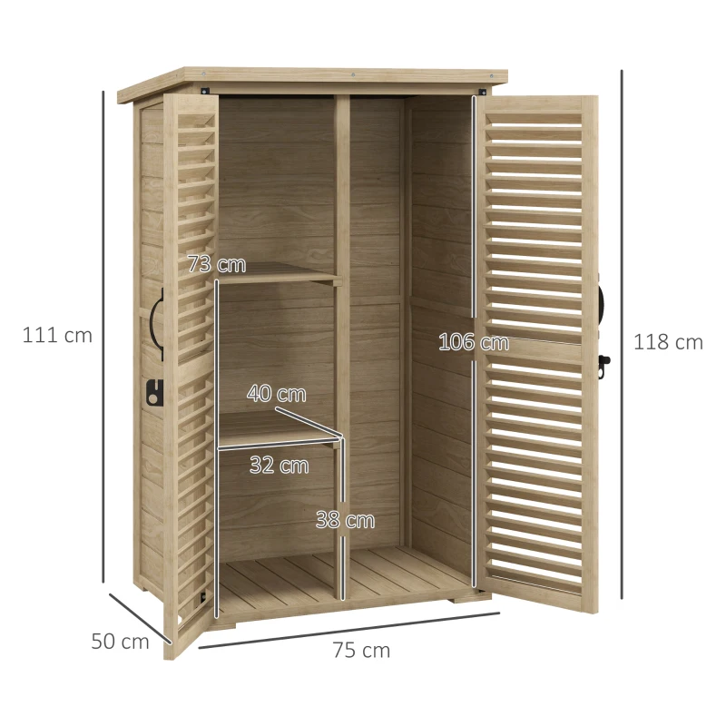 Outsunny Armoire de jardin remise pour outils en bois 2 étagères toit bitumé portes persiennes verrouillable 75 x 50 x 118(m-3)