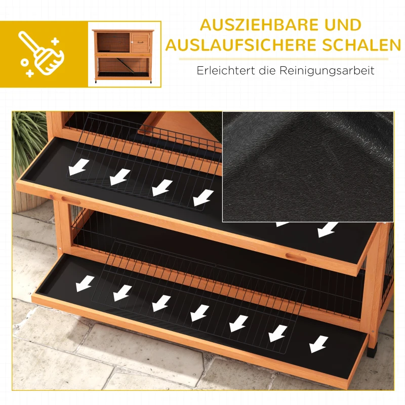 PawHut Kleindierstal Kleindierhuis Knaagdierhuis, weerbestendig, 2 Bakken, 123 x 63 x 112 cm, Oranje