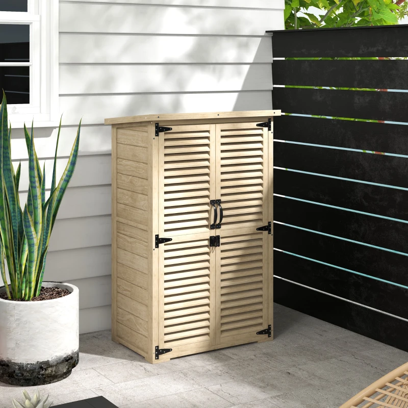 Outsunny Armoire de jardin remise pour outils en bois 2 étagères toit bitumé portes persiennes verrouillable 75 x 50 x 118(m-2)