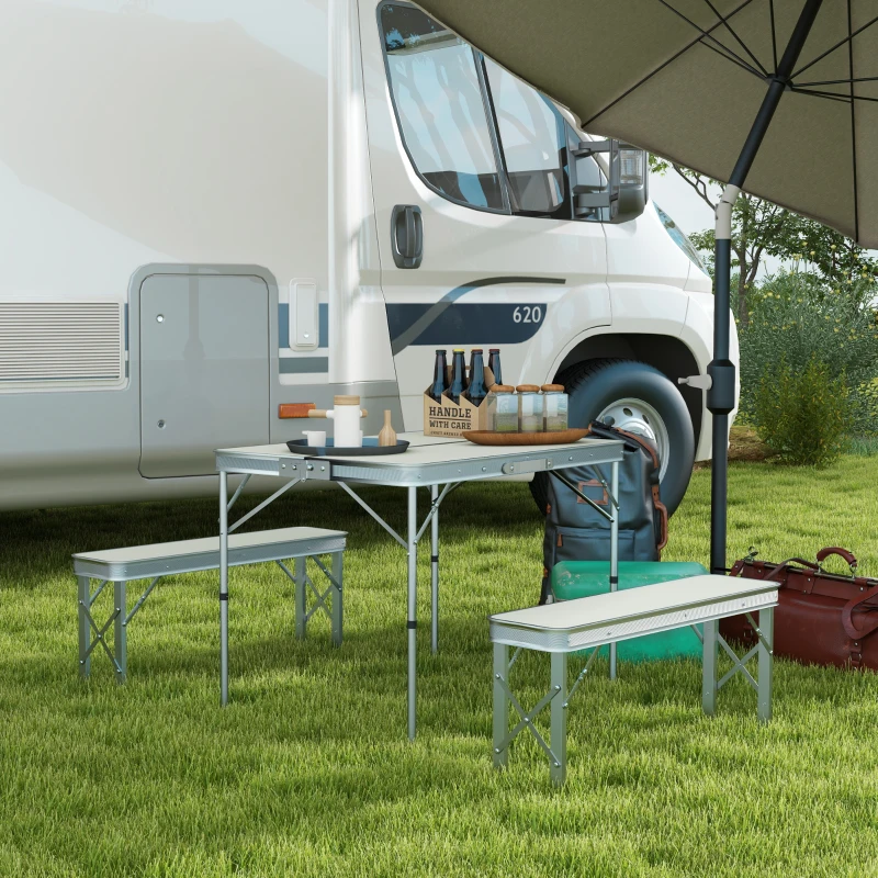 Outsunny Three-Piece Aluminium Folding Picnic Table and Bench Set