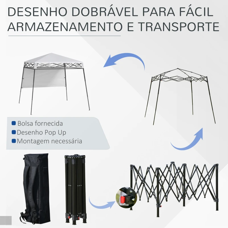 Outsunny Tenda Dobrável 220x220x200 cm com 1 Parede Lateral Bolsa de Transporte Impermeável e Proteção UV50+ para Jardim Pátio Branco
