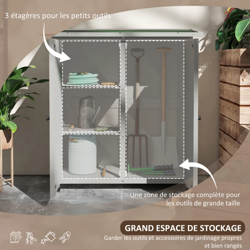 Outsunny Abri de Jardin Armoire de Jardin Remise pour Outils sur Pied 2 étagères 2 Portes Toit bitumé étanche Gris