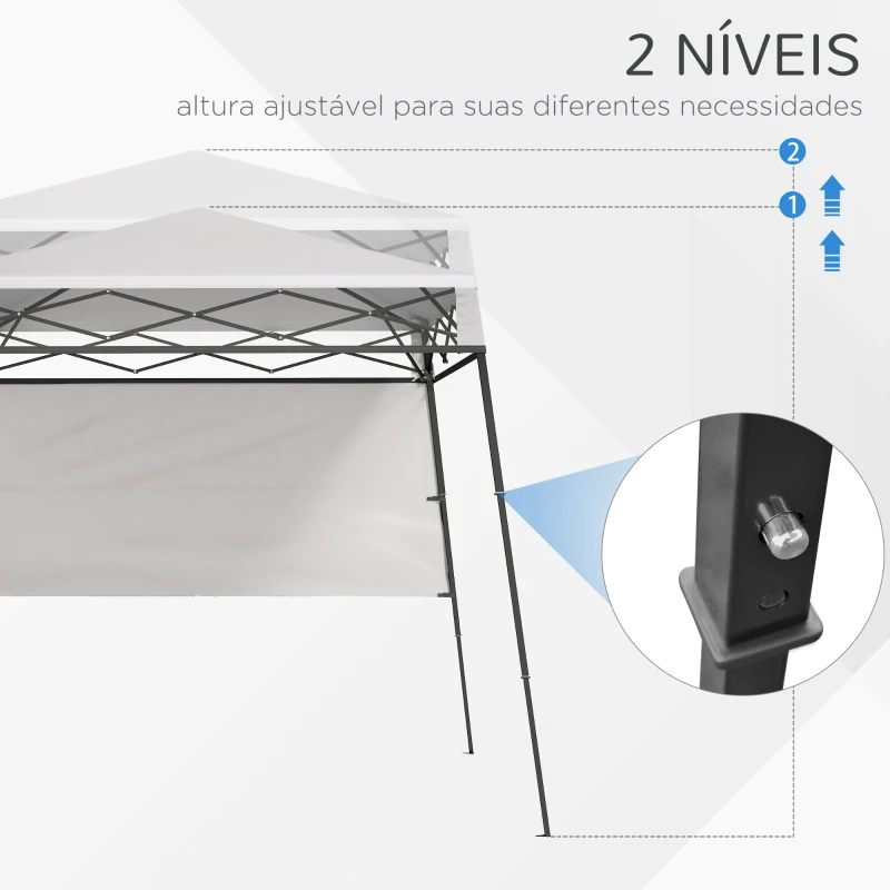 Outsunny Tenda Dobrável 220x220x200 cm com 1 Parede Lateral Bolsa de Transporte Impermeável e Proteção UV50+ para Jardim Pátio Branco