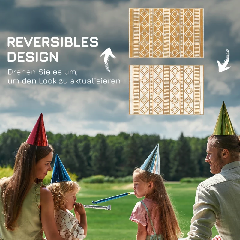 Outsunny Dywan zewnętrzny na taras, odporny na warunki atmosferyczne, nowoczesny design, 121 cm x 182 cm x 0,3 cm, Zielony + Krem