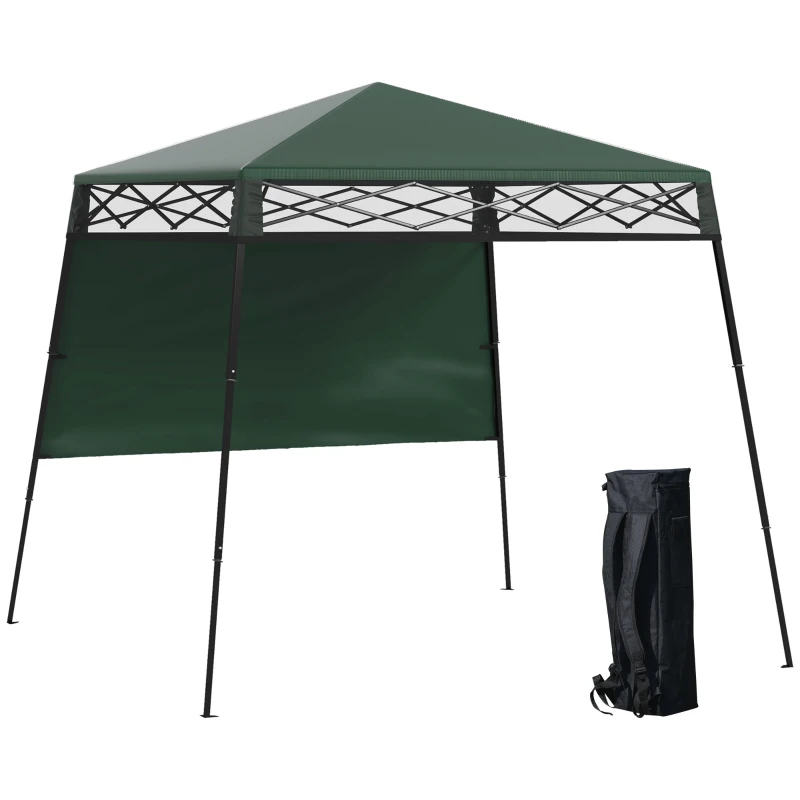 Outsunny Tenda Dobrável 220x220x200 cm com 1 Parede Lateral Bolsa de Transporte Impermeável e Proteção UV50+ para Jardim Pátio Verde