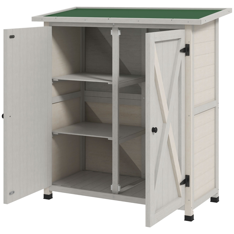 Armoire De Jardin En Bois Sapin 116x57x167 Cm - Toit Asphalte, 2 étagères, Portes Verrouillables